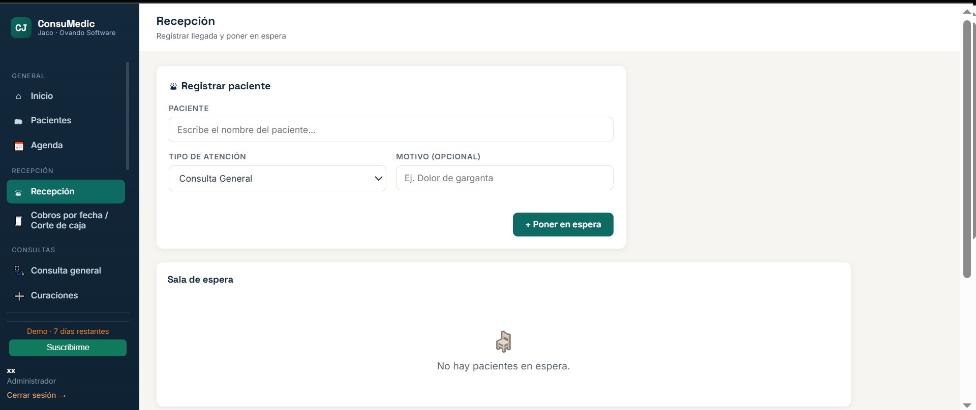 Panel principal de ConsuMedic